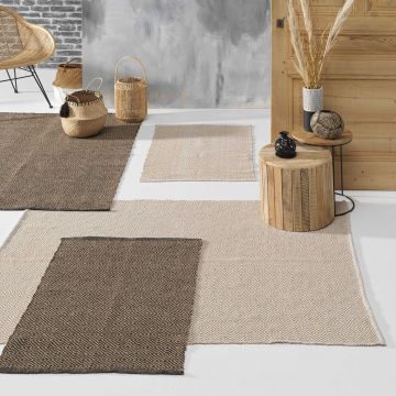 Covor din iuta si bumbac, Livio Natural / Negru, 120 x 170 cm la reducere