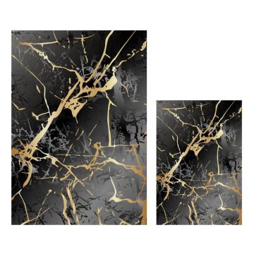 Covorașe de baie negre/aurii 2 buc. 60x100 cm Marble – Mila Home