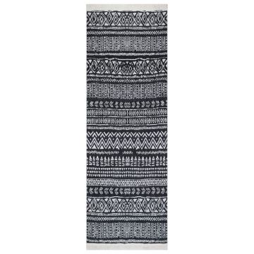 vidaXL Covor, negru și alb, 100x300 cm, bumbac