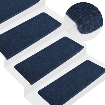 vidaXL Covorașe scări autoadezive, 15 buc., albastru, 65x24,5x3,5 cm