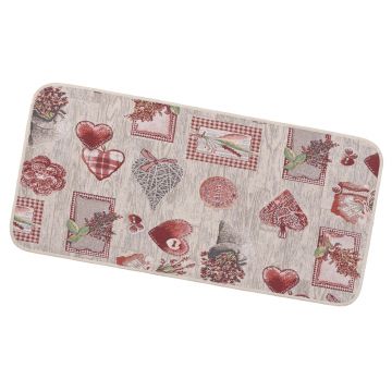 Covoras universal, 54x140cm, model inimi si flori, rosu, Chalet VIP