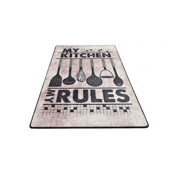 Covor pentru bucatarie Rules, Cappuccino/Negru, 80x150 cm