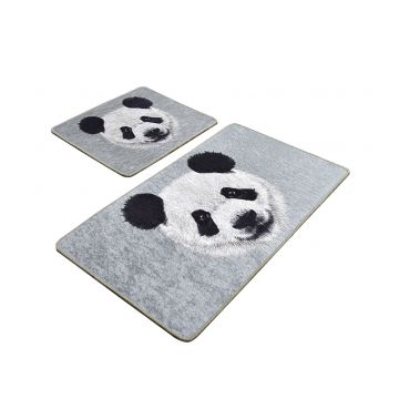 Set 2 covorase de baie Huge Panda, Gri, 60 x 100/ 50 x 60 cm