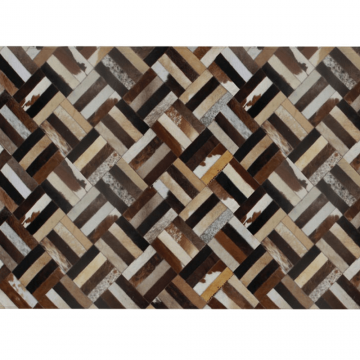 Covor de lux din piele, maro/negru/bej, patchwork, 140x200, PIELE DE VITA TIP 2