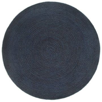 vidaXL Covor împletit reversibil bleumarin/natural 90 cm iută rotund