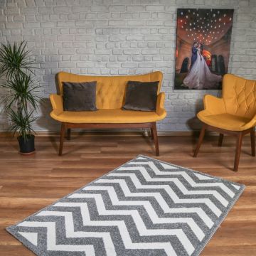 Covor Dreptunghiular in dimensiuni multiple din Polipropilena Gri/Alb Zigzag
