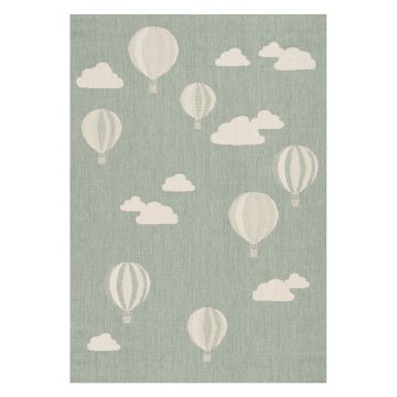 Covor pentru copii verde antialergic 230x160 cm Balloons and Clouds - Yellow Tipi