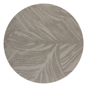 Covor gri rotund din lână ø 160 cm Leaf - Flair Rugs