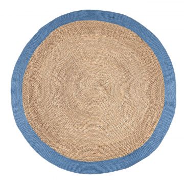 Covor Zahra, Bizzotto, Ø 120 cm, fibre naturale/hartie impletita, natural/albastru la reducere