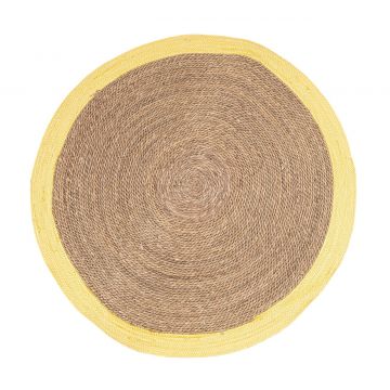 Covor Zahra, Bizzotto, Ø 120 cm, fibre naturale/hartie impletita, natural/galben