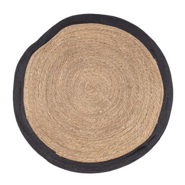 Covor Zahra, Bizzotto, Ø 120 cm, fibre naturale/hartie impletita, natural/negru