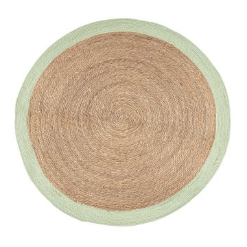 Covor Zahra, Bizzotto, Ø 120 cm, fibre naturale/hartie impletita, natural/verde ieftin