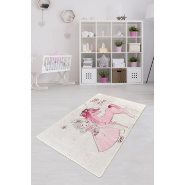 Covor de Copii Little Princess, Roz - Alb, 100x160 cm