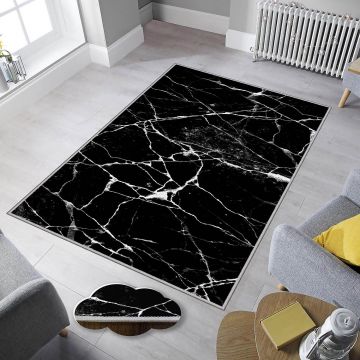 Covor de Hol Ondeo, Lavabile, Antiderapant, Negru, 80x150 cm