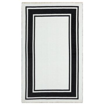 Covor de living / dormitor Maze Home NOA Reversibil, Lavabil, Alb - Negru, 115x180 cm