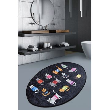 Covor, Black Cats Oval DJT , 60x90 cm, Catifea, Multicolor ieftin