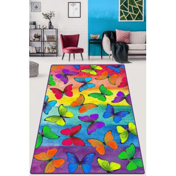 Covor, Colorato Farfalle Djt, 80x140 cm, 50% catifea/50% poliester, Multicolor