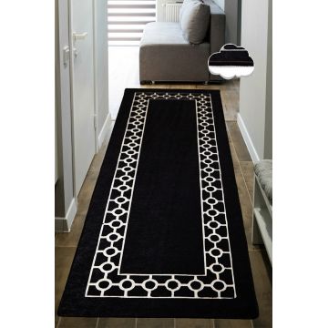 Covor, Bague Black Black 80X200 , 50% catifea/50% poliester, Alb/Negru
