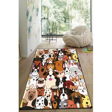 Covor de hol, Dogs, 80x300 cm, Poliester, Multicolor