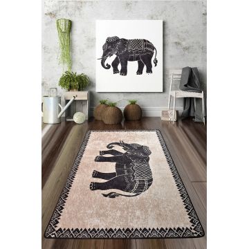 Covor de hol, Elefante Nero Djt, 50% catifea/50% poliester, Multicolor ieftin