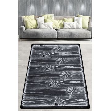 Covor de hol, Laminate Djt , 80x100 cm, 50% catifea/50% poliester, Alb/Negru