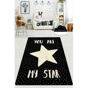 Covor de hol, My Star DJT , 80x100 cm, Catifea, Alb/Negru