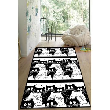 Covor de hol, White Cats, 80x150 cm, Poliester, Multicolor ieftin