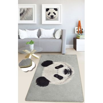 Covor, Huge Panda Djt , 50% catifea/50% poliester, Gri/Negru ieftin