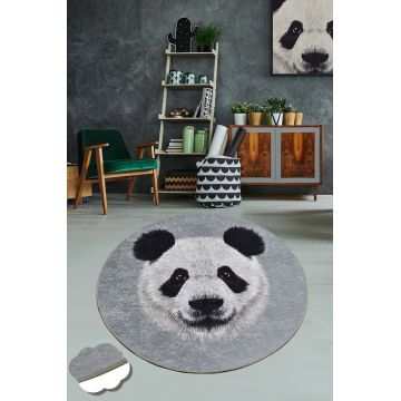 Covor, Huge Panda Djt Çap 100 , 50% catifea/50% poliester, Gri/Negru ieftin