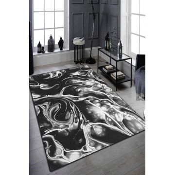 Covor, Mystery Djt  , 80x140 cm, 50% catifea/50% poliester, Alb/Negru