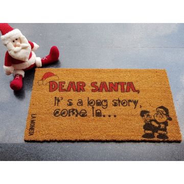 Covoras de intrare, Love Santa, 70x40 cm, Fibra de cocos, Maro / Negru