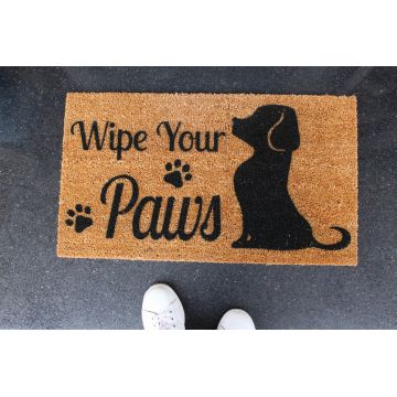 Covoras de intrare, Wipe Your Paws , 70x40 cm, Fibra de cocos, Maro / Negru