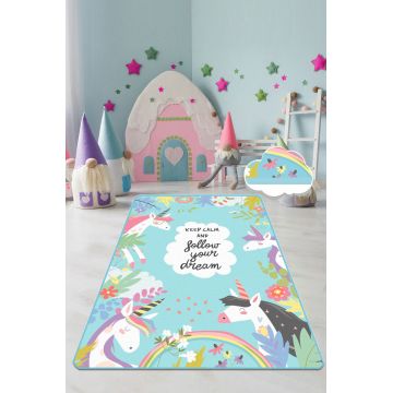 Covor, Cute Unicorn, 80x140 cm, Catifea, Multicolor