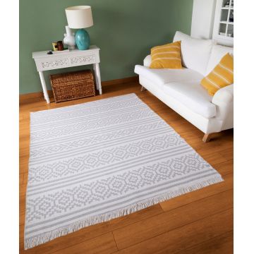 Covor, 22996A , 80x150 cm, Bumbac, Alb/Gri
