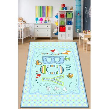 Covor de hol, It's A Boy , 100x200 cm, Catifea, Multicolor