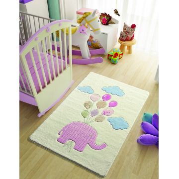 Covor, Sweet Elephant, 133x190 cm, Poliamida, Ecru / Roz / Albastru / Bej Covor, Sweet Elephant, 133x190 cm, Poliamida, Ecru / Roz / Albastru / Bej