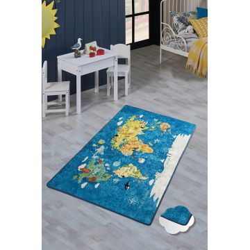 Covor, World Map , 100x160 cm, Catifea, Multicolor