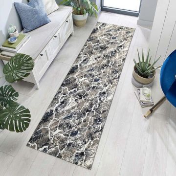 Covor de hol, 404, 80x300 cm, Poliester, Gri/Albastru