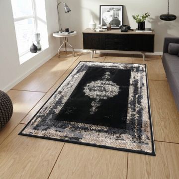 Covor, G6728, 150x230 cm, Poliester, Antracit / Aur
