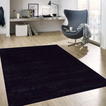 Covor de hol, Machine Plain, 80x150 cm, 30% poliester/70% polipropilena, Negru