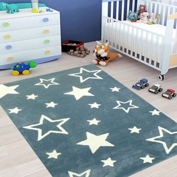 Covor de hol, Machine Star, 80x150 cm, 30% poliester/70% polipropilena, Albastru