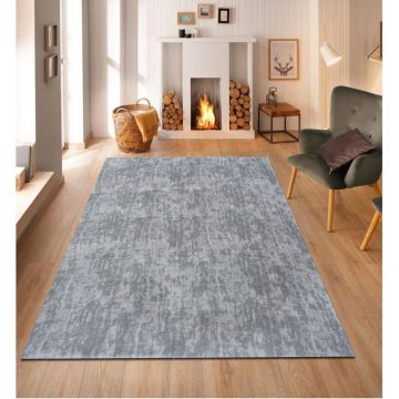 Covor de hol, Soft Plush Pattern, 100x300 cm, Poliester, Gri deschis