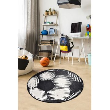Covor de Copii Football, Alb - Negru, 200x200 cm