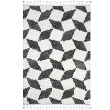 Covor de Hol Fleece,Lavabil, Alb - Negru, 80x150 cm