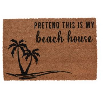 Covoras de intrare Beach House, 39x59 cm, fibra de cocos, maro/negru/rosu