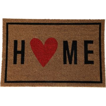 Covoras de intrare Home Heart, 39x59 cm, fibra de cocos, maro/negru/rosu