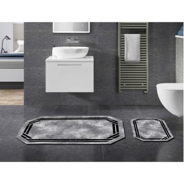 Set covorase de baie 2 piese, Alanur Home, 21020615SY, Poliester, Gri/Negru