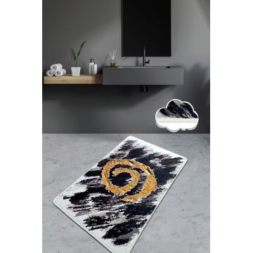 Covoras de baie, L'essentiel Maison, Dagger (80 x 100), 80x100 cm, Poliester, Negru / Alb / Auriu
