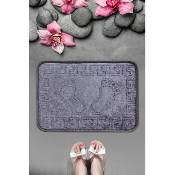 Covoras de baie, Chilai, Foot Private, 40x60 cm, Catifea, Fumuriu