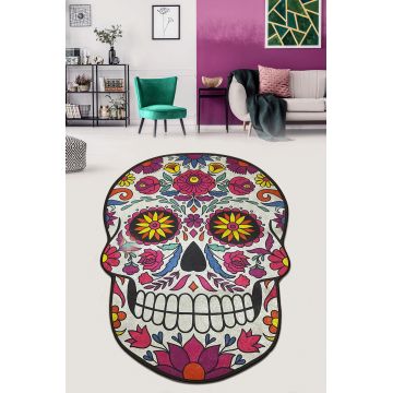 Covoras de baie, Chilai Home, Skull Djt (80 x 100), 80x100 cm, Poliester, Multicolor